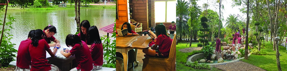 students in mindfulness activities at the peace cabin